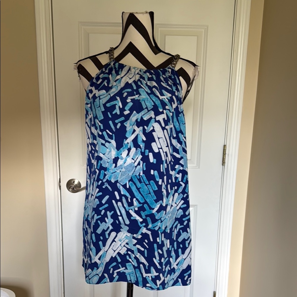 Blue Sleeveless Halter Sheath Mini Dress